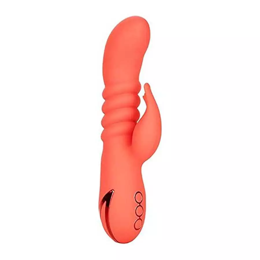 CalExotics California Dreaming y Cutie Silicone Thrusting Rabbit Vibrator, Orange, 1 Count CalExotics California Dreaming y Cutie Silicone Thrusting Rabbit Vibrator, Orange, 1 Count