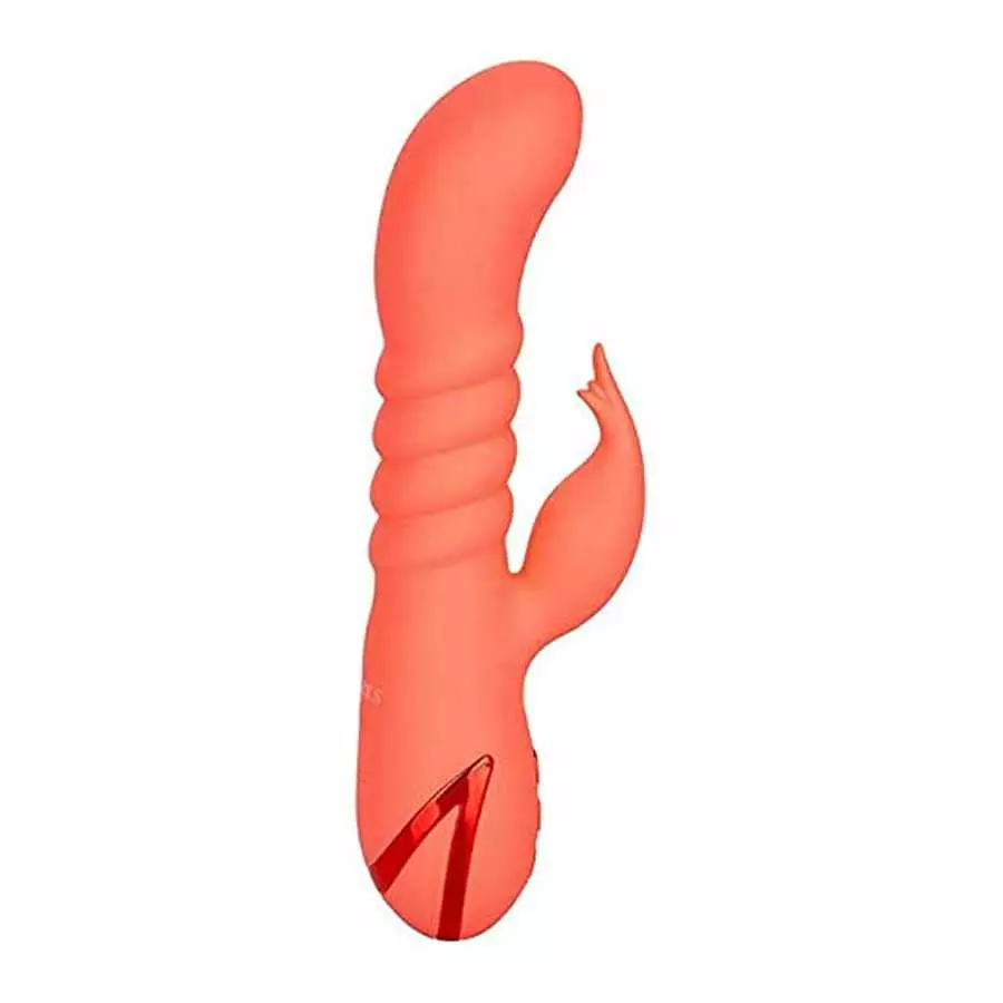 CalExotics California Dreaming y Cutie Silicone Thrusting Rabbit Vibrator, Orange, 1 Count