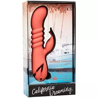 CalExotics California Dreaming y Cutie Silicone Thrusting Rabbit Vibrator, Orange, 1 Count