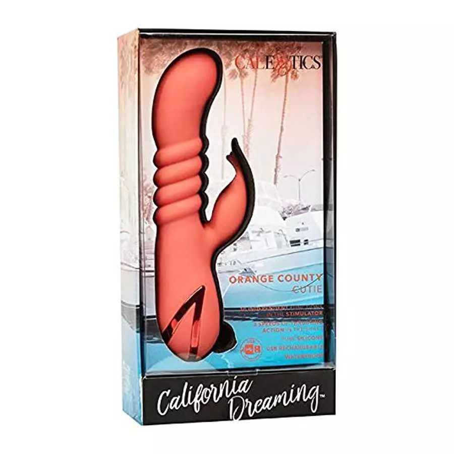 CalExotics California Dreaming y Cutie Silicone Thrusting Rabbit Vibrator, Orange, 1 Count