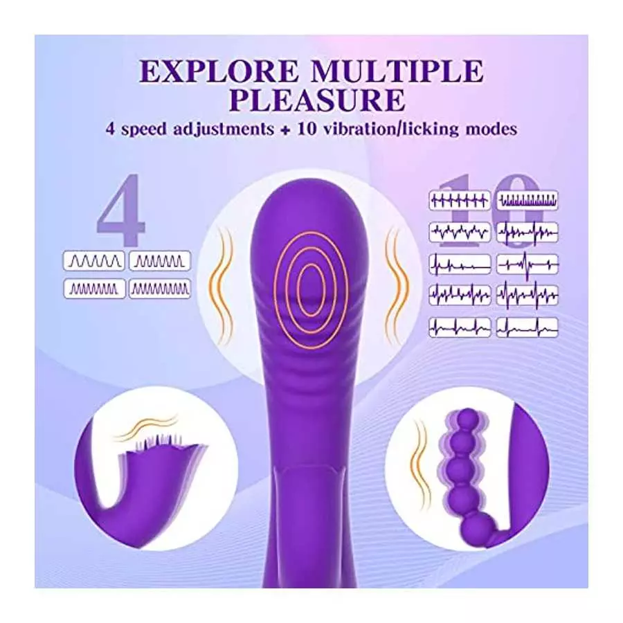 Rabbit Anal Dildo Vibrator with 10 Vibration Clitoral Stimulator with Soft Tongue 3 in 1 G spot Vibrator, Sex Toys for Adult Sen