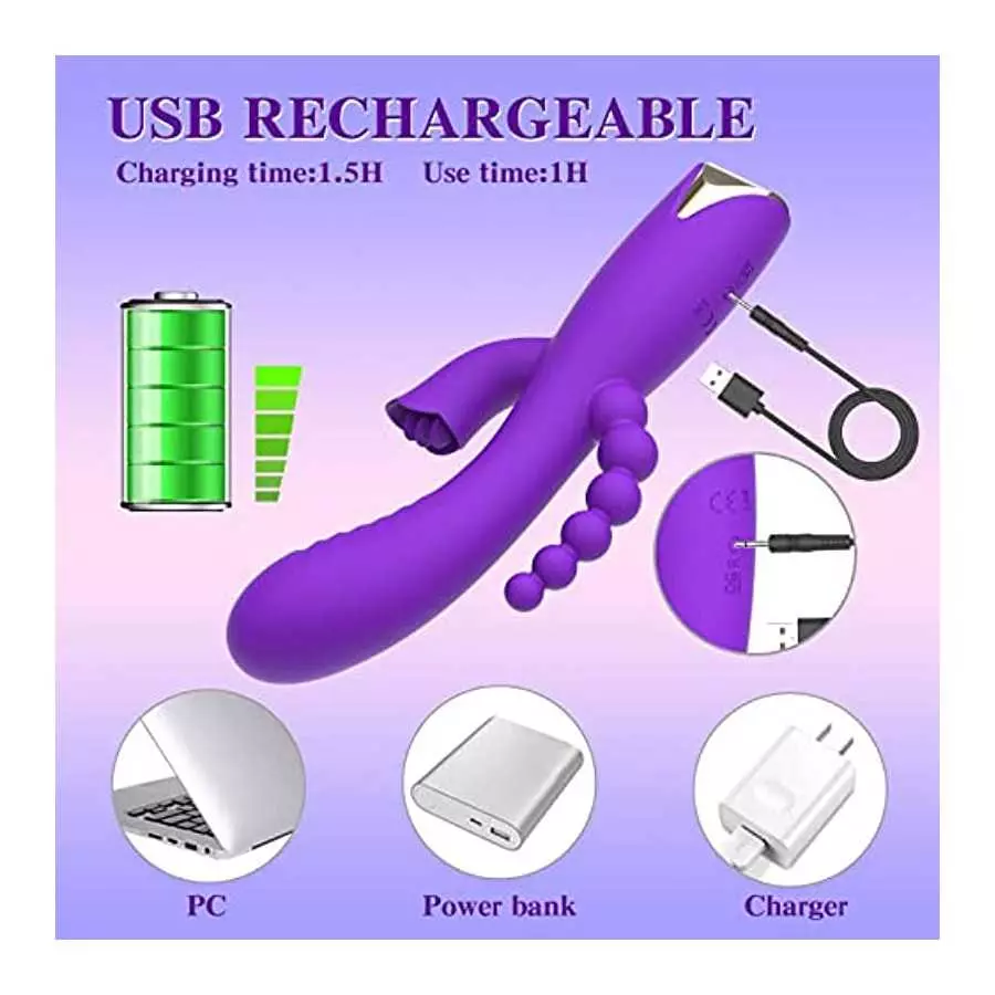 Rabbit Anal Dildo Vibrator with 10 Vibration Clitoral Stimulator with Soft Tongue 3 in 1 G spot Vibrator, Sex Toys for Adult Sen