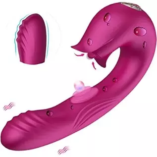 PowerRider Clitoris G-spot Rabbit Stimulation Vibrator for Women,Clitoral Vaginal Stimulator Rechargeable Realistic Dildo Tongue