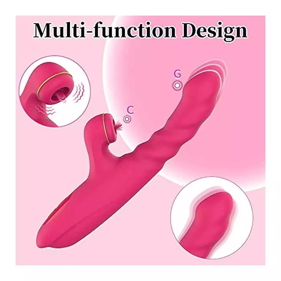 Thrusting Rabbit Vibrator, Clitoral Licking G Spot Dildo Stimulator with 7 Thrusting & 7 Licking Modes, Clit G-Spot Vaginal Anal