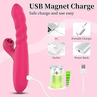 Thrusting Rabbit Vibrator, Clitoral Licking G Spot Dildo Stimulator with 7 Thrusting & 7 Licking Modes, Clit G-Spot Vaginal Anal Thrusting Rabbit Vibrator, Clitoral Licking G Spot Dildo Stimulator with 7 Thrusting & 7 Licking Modes, Clit G-Spot Vaginal Anal