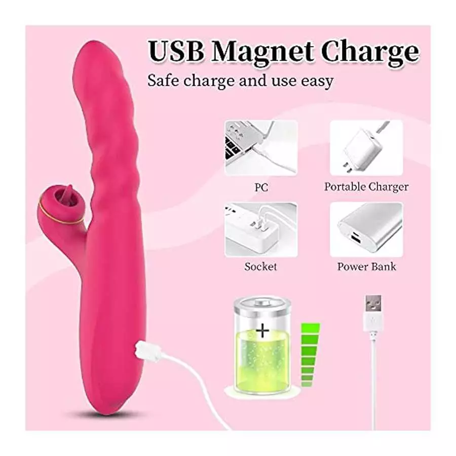 Thrusting Rabbit Vibrator, Clitoral Licking G Spot Dildo Stimulator with 7 Thrusting & 7 Licking Modes, Clit G-Spot Vaginal Anal
