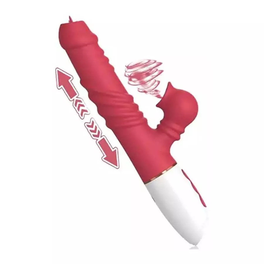Realistic Rose Rabbit Vibrator Thrusting Dildo for Women, Licking Tongue G Spot Sex Toy with 3 Telescopic & 10 Vibration Modes ,