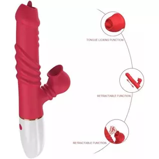 Realistic Rose Rabbit Vibrator Thrusting Dildo for Women, Licking Tongue G Spot Sex Toy with 3 Telescopic & 10 Vibration Modes , Realistic Rose Rabbit Vibrator Thrusting Dildo for Women, Licking Tongue G Spot Sex Toy with 3 Telescopic & 10 Vibration Modes ,