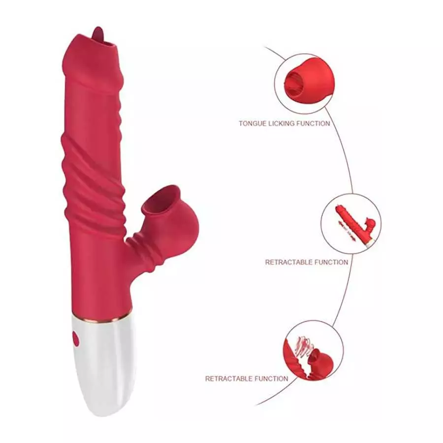 Realistic Rose Rabbit Vibrator Thrusting Dildo for Women, Licking Tongue G Spot Sex Toy with 3 Telescopic & 10 Vibration Modes ,