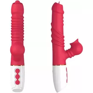 Realistic Rose Rabbit Vibrator Thrusting Dildo for Women, Licking Tongue G Spot Sex Toy with 3 Telescopic & 10 Vibration Modes , Realistic Rose Rabbit Vibrator Thrusting Dildo for Women, Licking Tongue G Spot Sex Toy with 3 Telescopic & 10 Vibration Modes ,