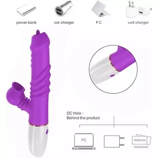 Realistic Rose Rabbit Vibrator Thrusting Dildo for Women, Licking Tongue G Spot Sex Toy with 3 Telescopic & 10 Vibration Modes , Realistic Rose Rabbit Vibrator Thrusting Dildo for Women, Licking Tongue G Spot Sex Toy with 3 Telescopic & 10 Vibration Modes ,