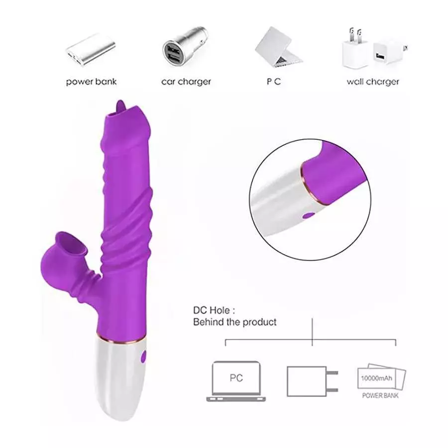 Realistic Rose Rabbit Vibrator Thrusting Dildo for Women, Licking Tongue G Spot Sex Toy with 3 Telescopic & 10 Vibration Modes ,