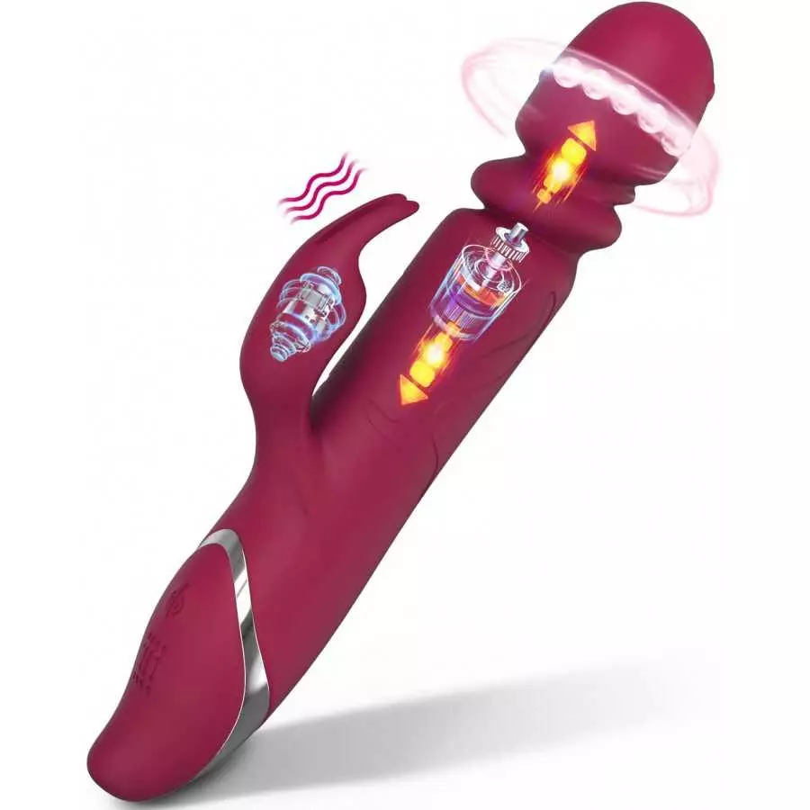 Thrusting Beaded Rabbit Vibrator for Women 21 Rotation & Vibration Modes & 7 Speeds Waterproof G-spot Dildos for Female Sex Toys