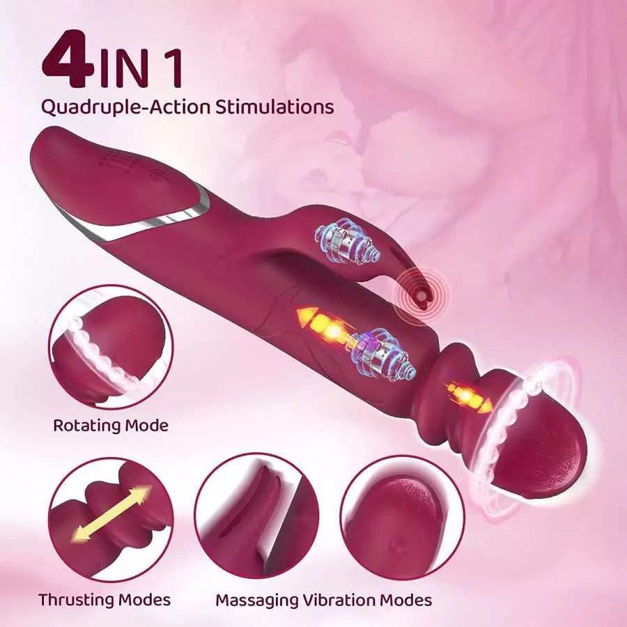 Thrusting Beaded Rabbit Vibrator for Women 21 Rotation & Vibration Modes & 7 Speeds Waterproof G-spot Dildos for Female Sex Toys