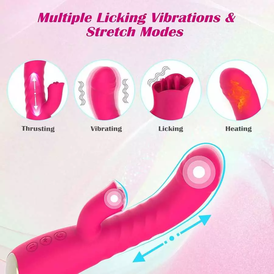 blissmakers Thrusting Rabbit Vibrator Dildo for Clitoral G Spot Stimulation,Heating Licking Vibrator with Multiple Vibration Mod