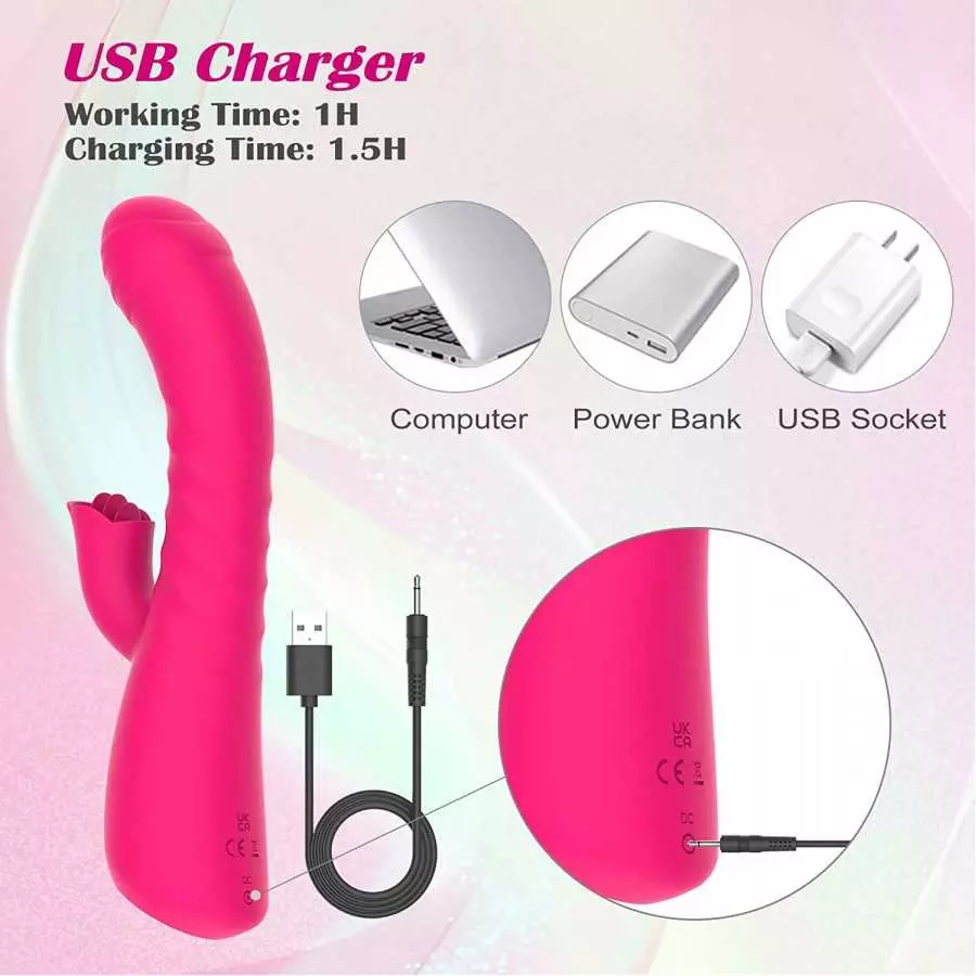 blissmakers Thrusting Rabbit Vibrator Dildo for Clitoral G Spot Stimulation,Heating Licking Vibrator with Multiple Vibration Mod