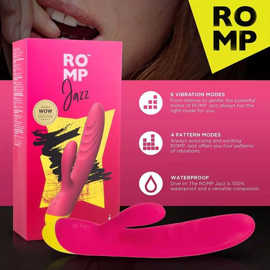 ROMP Jazz Rabbit Vibrator for Clitoral and G-spot Stimulation - Vibrating Clit & G-spot Sex Toy - Flexible Vibrator with 6 Vibra