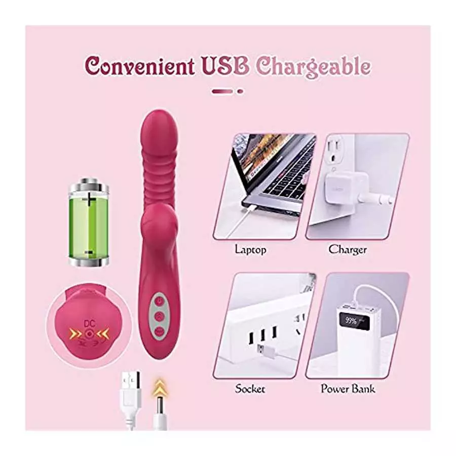 4 in 1 Thrusting Rotating Heating Rabbit Dildo Vibrator, Edan's Secret G Spot Clitoral Stimulator Tongue Licking Vibrator, Vagin