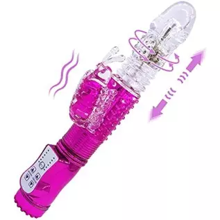 Steel Ball 360° Rotation Rabbit Vibrator, Butterfly Independent Clitoralis Stimulator, Clear Realistic Dildo Telescopic Excite G