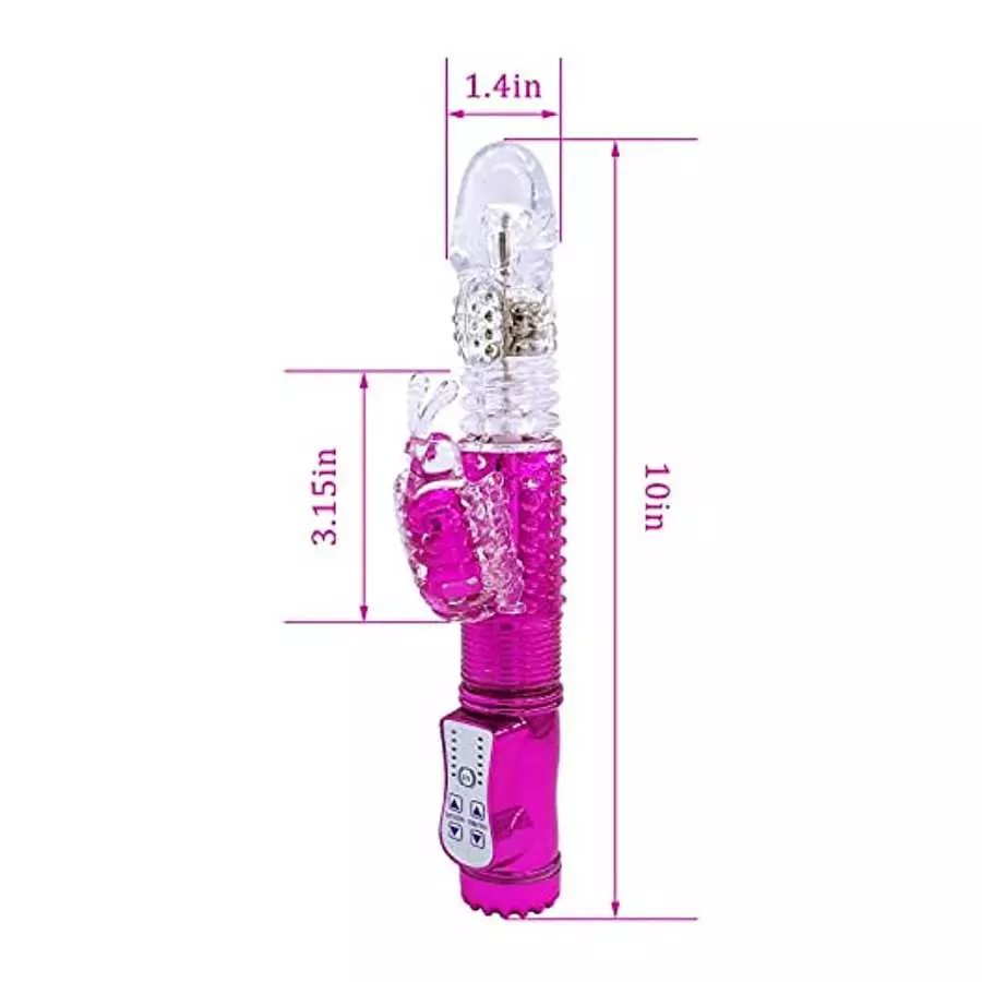 Steel Ball 360° Rotation Rabbit Vibrator, Butterfly Independent Clitoralis Stimulator, Clear Realistic Dildo Telescopic Excite G