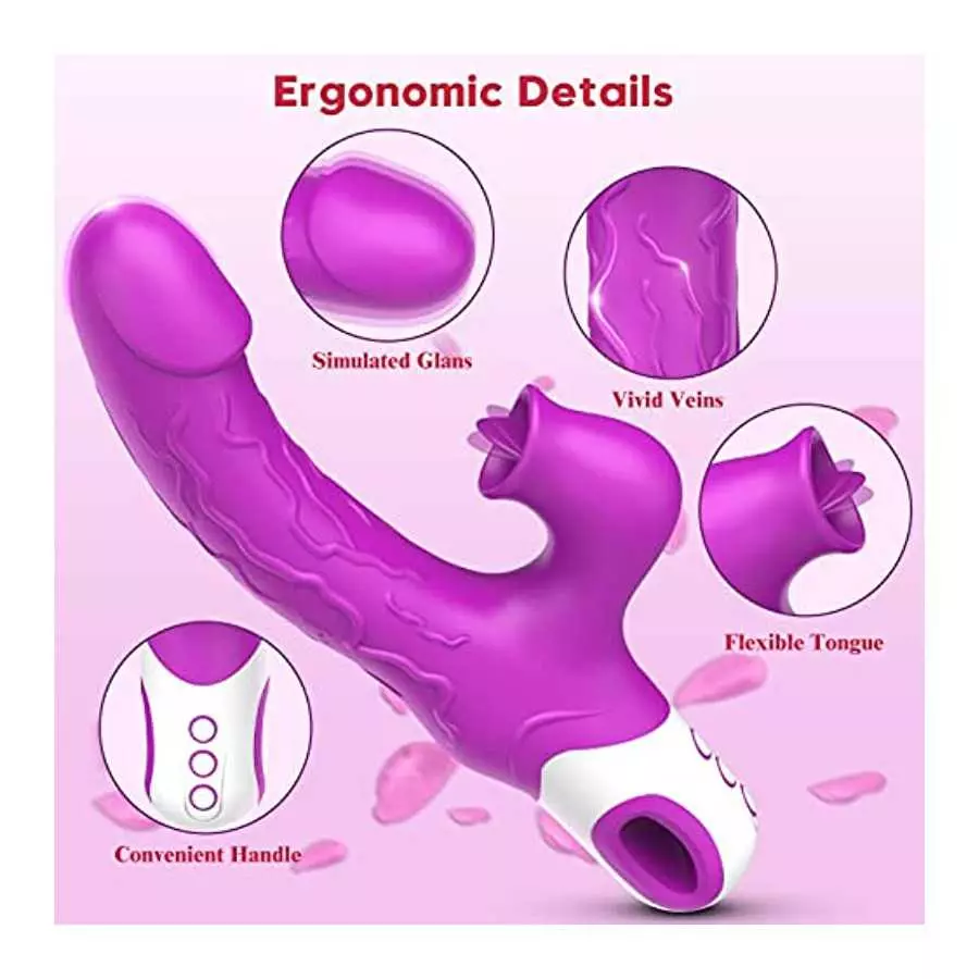G Spot Rabbit Vibrator Dildo Sex Adult Toy for Women, 12 Vibration and 3 Licking Speeds, Silicone Vaginal Clitoris 2 in 1 Stimul