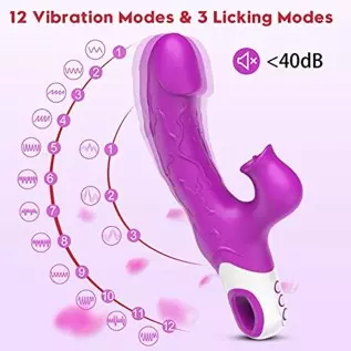 G Spot Rabbit Vibrator Dildo Sex Adult Toy for Women, 12 Vibration and 3 Licking Speeds, Silicone Vaginal Clitoris 2 in 1 Stimul