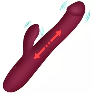 G Spot Clitoris Stimulation Dildo Vibrator, Telescopic Rabbit Realistic 16 Thrusting Vibration Modes for Women and Couple Mastur