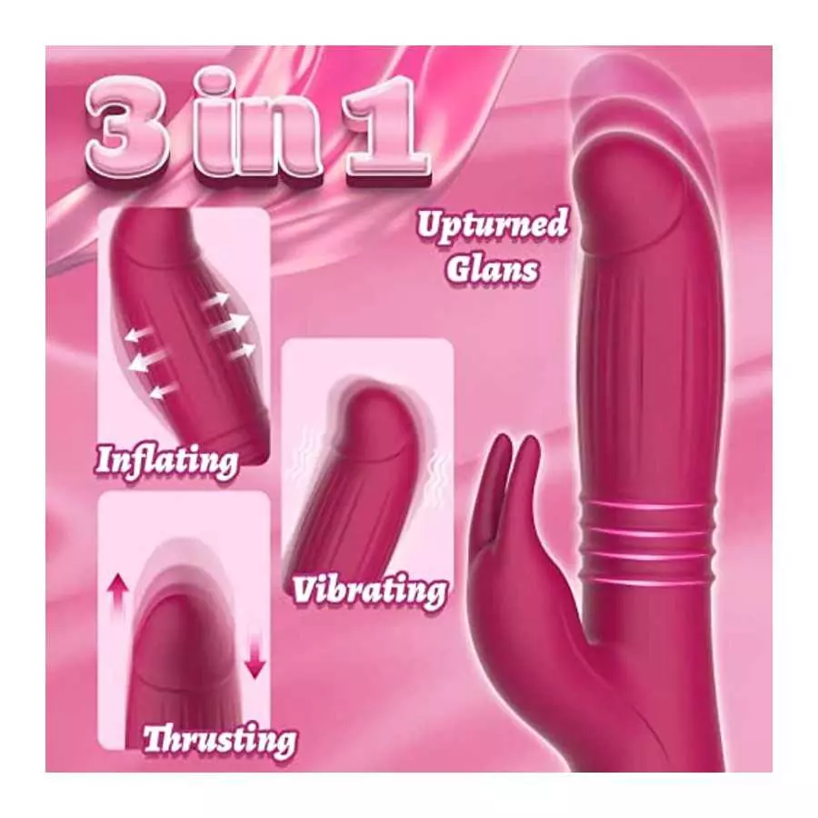 Thrusting Rabbit Vibrator with Expansion Silicone G-Spot Vibartor, 5 Thrusting Inflating & 4 Vibration Modes for Clitoris Vagina