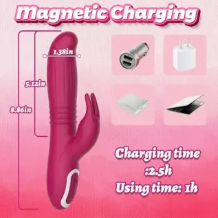 Thrusting Rabbit Vibrator with Expansion Silicone G-Spot Vibartor, 5 Thrusting Inflating & 4 Vibration Modes for Clitoris Vagina