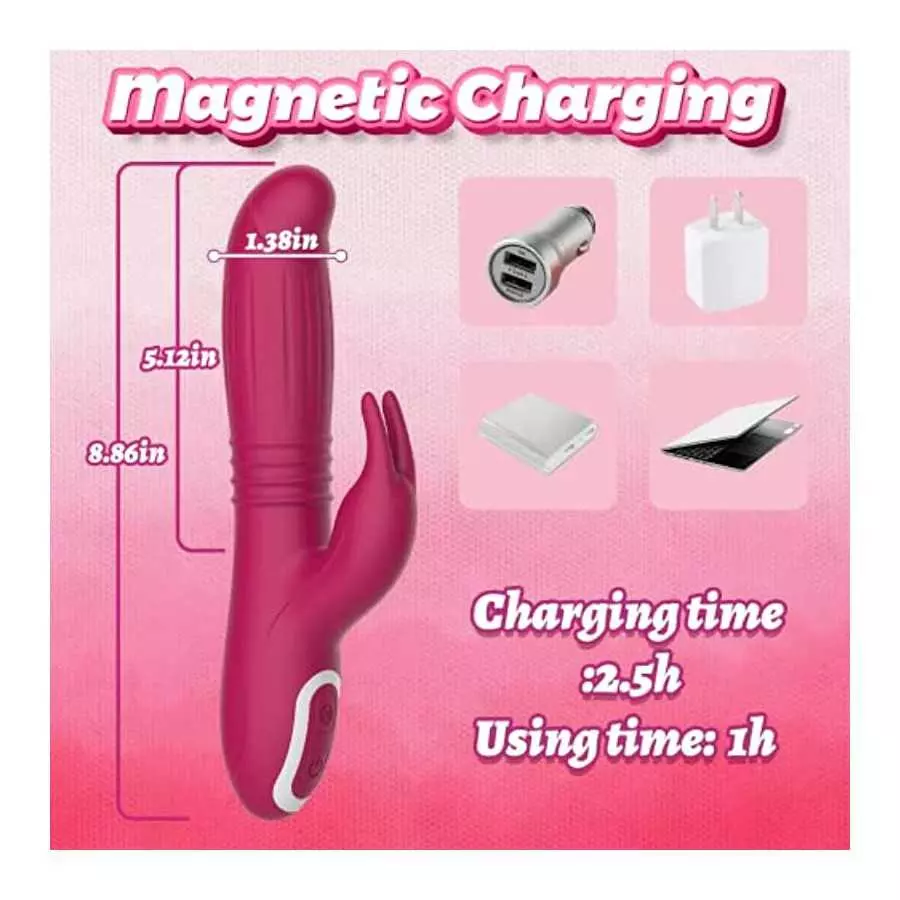 Thrusting Rabbit Vibrator with Expansion Silicone G-Spot Vibartor, 5 Thrusting Inflating & 4 Vibration Modes for Clitoris Vagina