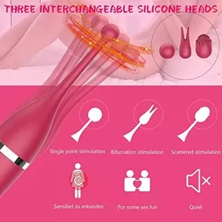 G Spot Rabbit Vibrator with Three Silicone Head, Rose Sex Toys for Clitoris G Spot Vibrator Stimulation, Waterproof Dildo Vibrat