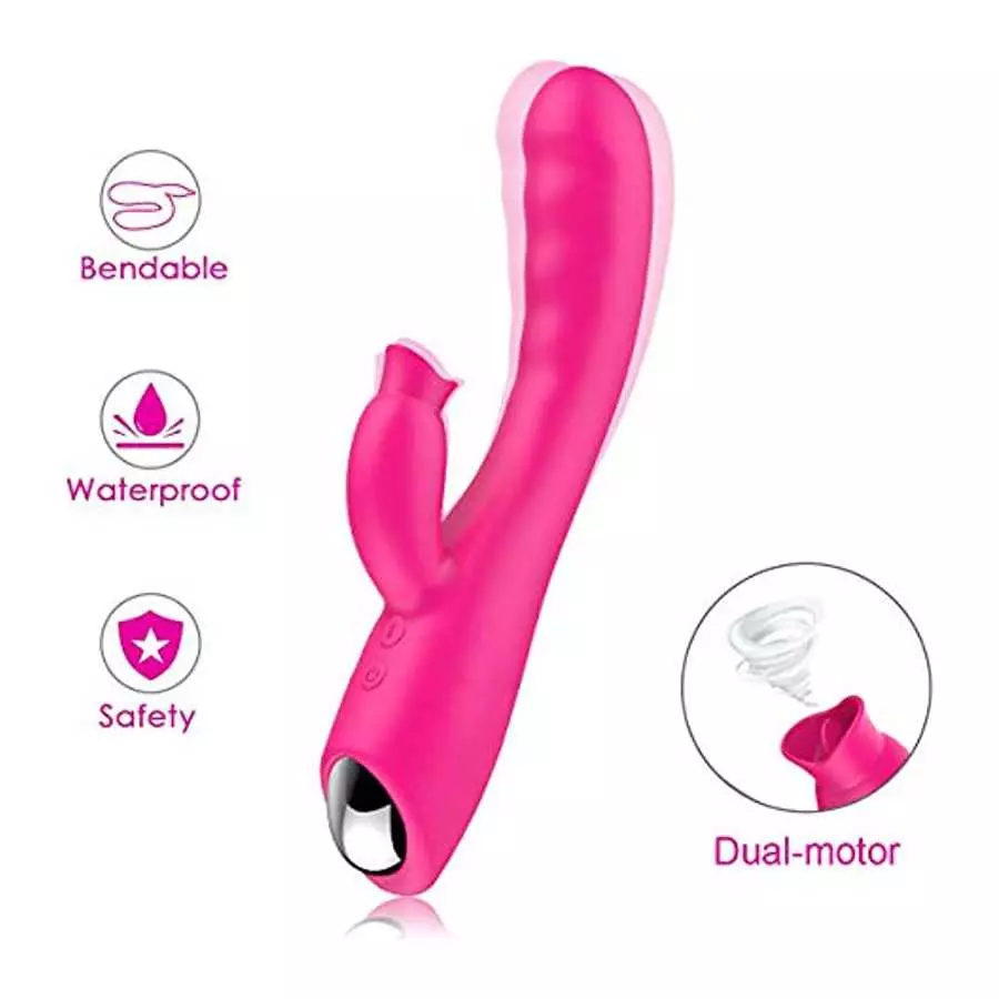 Clitoral G Spot Licking and Sucking Toy Rose for Women Sucker Cordless Pleasure Thrusting Silent Waterproof Soft Rabbit Dual Mot