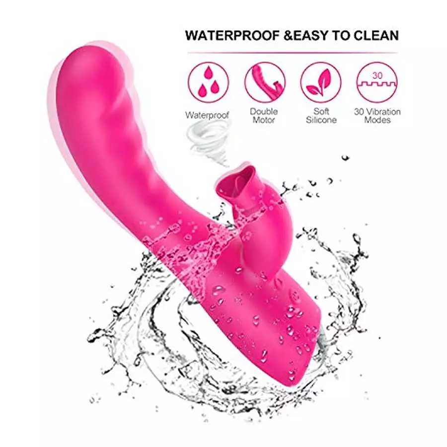 Clitoral G Spot Licking and Sucking Toy Rose for Women Sucker Cordless Pleasure Thrusting Silent Waterproof Soft Rabbit Dual Mot