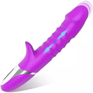 G-Spot Vibrator Shaped Rabbit Dildo with 7 Vibration Modes & 7 Telescopic Modes 2 in 1, Clitoris Vagina Stimulator Soft Silicone