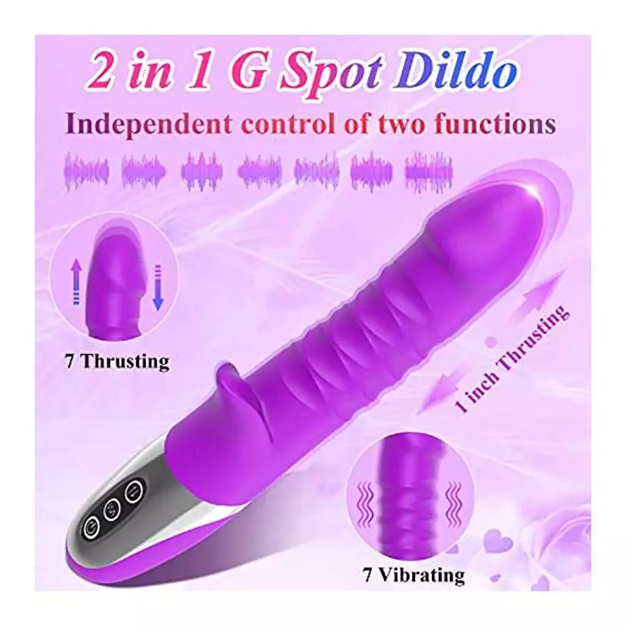 G-Spot Vibrator Shaped Rabbit Dildo with 7 Vibration Modes & 7 Telescopic Modes 2 in 1, Clitoris Vagina Stimulator Soft Silicone