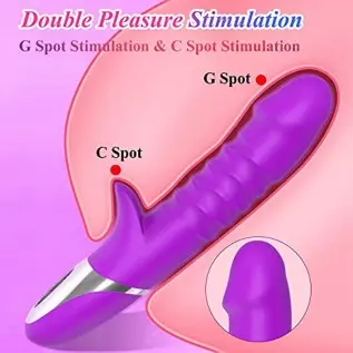 G-Spot Vibrator Shaped Rabbit Dildo with 7 Vibration Modes & 7 Telescopic Modes 2 in 1, Clitoris Vagina Stimulator Soft Silicone