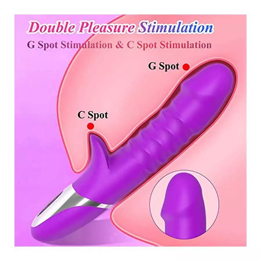 G-Spot Vibrator Shaped Rabbit Dildo with 7 Vibration Modes & 7 Telescopic Modes 2 in 1, Clitoris Vagina Stimulator Soft Silicone