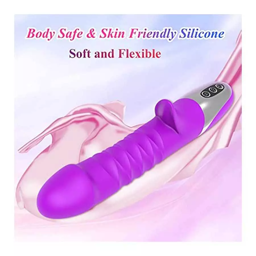 G-Spot Vibrator Shaped Rabbit Dildo with 7 Vibration Modes & 7 Telescopic Modes 2 in 1, Clitoris Vagina Stimulator Soft Silicone