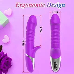 G-Spot Vibrator Shaped Rabbit Dildo with 7 Vibration Modes & 7 Telescopic Modes 2 in 1, Clitoris Vagina Stimulator Soft Silicone