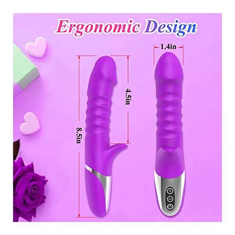 G-Spot Vibrator Shaped Rabbit Dildo with 7 Vibration Modes & 7 Telescopic Modes 2 in 1, Clitoris Vagina Stimulator Soft Silicone