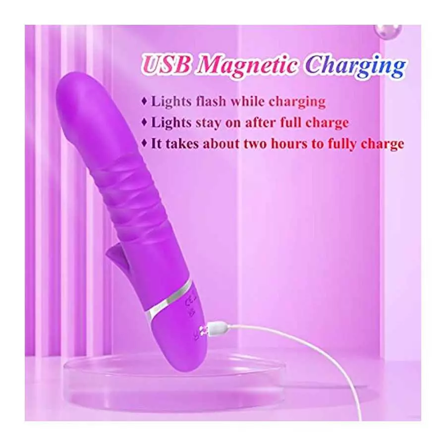 G-Spot Vibrator Shaped Rabbit Dildo with 7 Vibration Modes & 7 Telescopic Modes 2 in 1, Clitoris Vagina Stimulator Soft Silicone