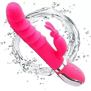 Thrusting Rabbit Vibrator with Moving Ring - G Spot Clitoral Vibrator Massager, 5 Thrusting & 10 Vibrating Patterns & 3 Rabbit S