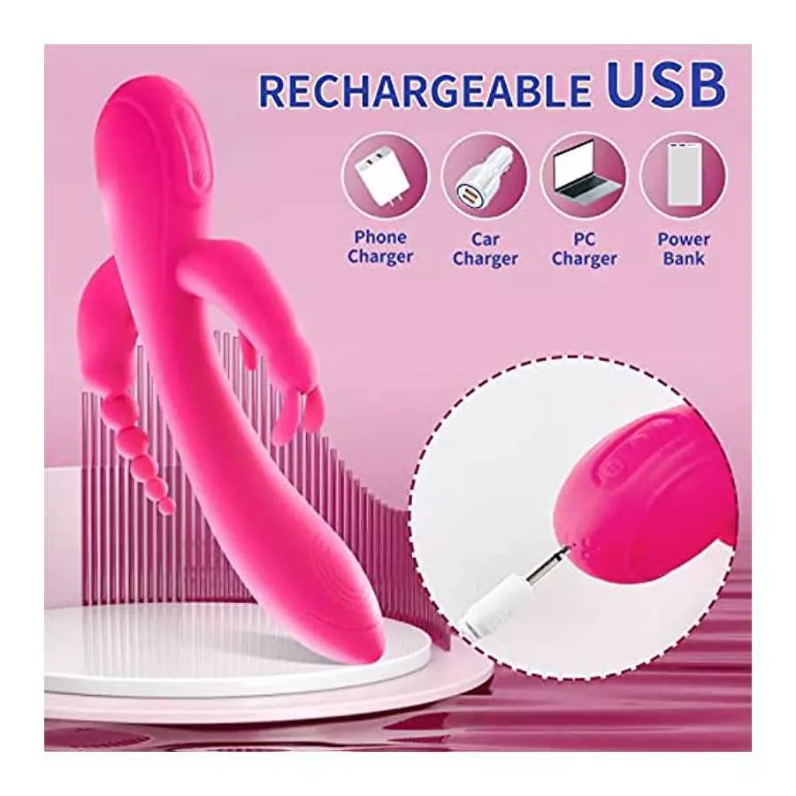 Rabbit Vibrator for Women, Clitoris G-spot Anal Stimulation, G Spot Vibrator with 12 Powerful Vibrations Three Motor Stimulator,