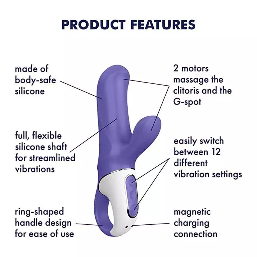 Satisfyer Magic Bunny Rabbit Vibrator - Compact G-Spot and Clitoris Stimulator, 12 Vibration Programs, Retaining Ring - Portable