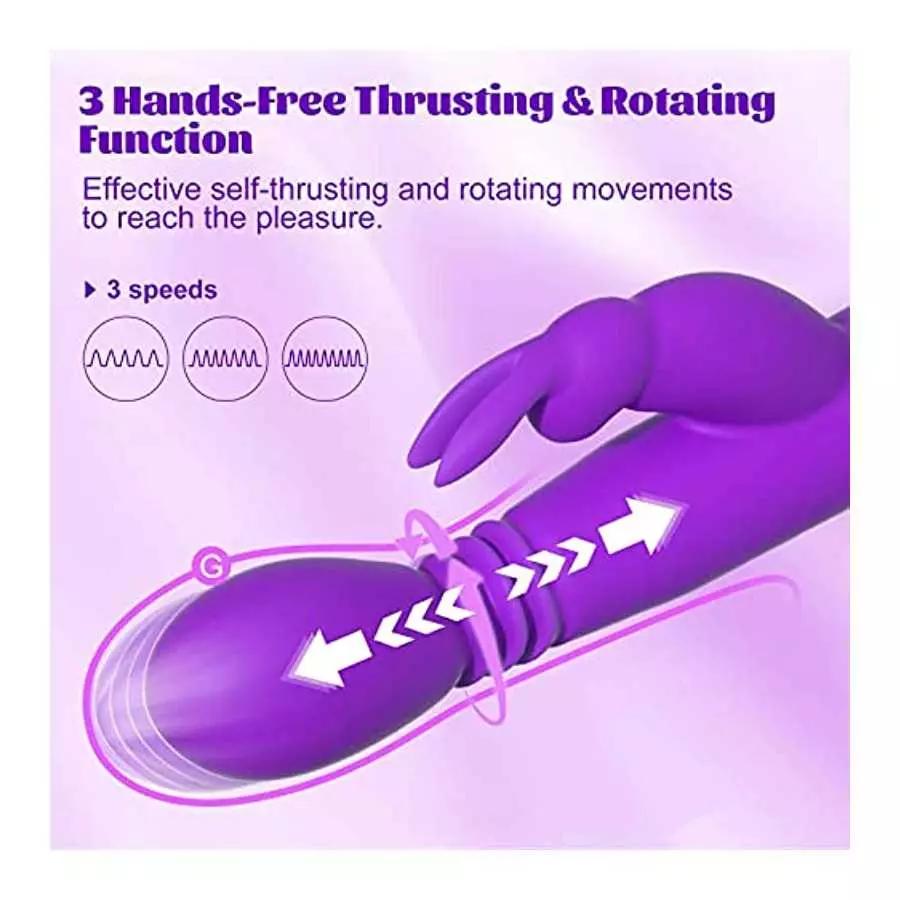 Thrusting Dildo Rabbit Vibrator Adult Sex Toys with Heating Function, 3 Thrusting & Rotating & 10 Tapping Vibrating G Spot Clito