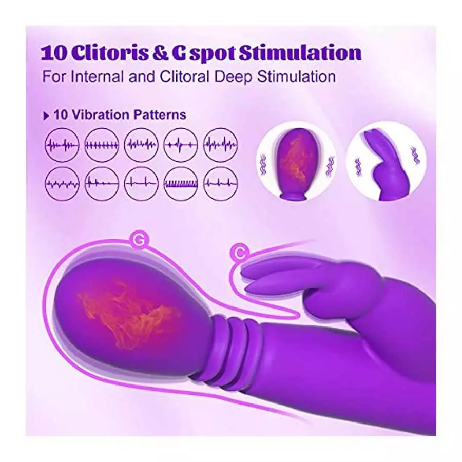 Thrusting Dildo Rabbit Vibrator Adult Sex Toys with Heating Function, 3 Thrusting & Rotating & 10 Tapping Vibrating G Spot Clito