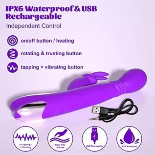 Thrusting Dildo Rabbit Vibrator Adult Sex Toys with Heating Function, 3 Thrusting & Rotating & 10 Tapping Vibrating G Spot Clito Thrusting Dildo Rabbit Vibrator Adult Sex Toys with Heating Function, 3 Thrusting & Rotating & 10 Tapping Vibrating G Spot Clito
