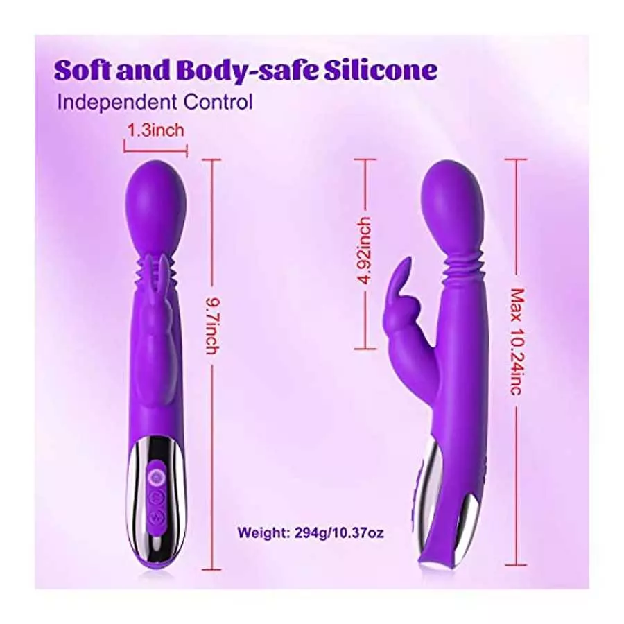 Thrusting Dildo Rabbit Vibrator Adult Sex Toys with Heating Function, 3 Thrusting & Rotating & 10 Tapping Vibrating G Spot Clito