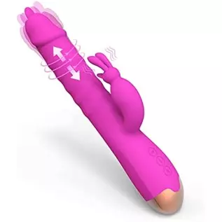 G Spot Rabbit Vibrators, Licking Tongue Clitoral Stimulator with 12 Powerful Vibration 4 Thrusting Roating, Heating Dildo Vibrat