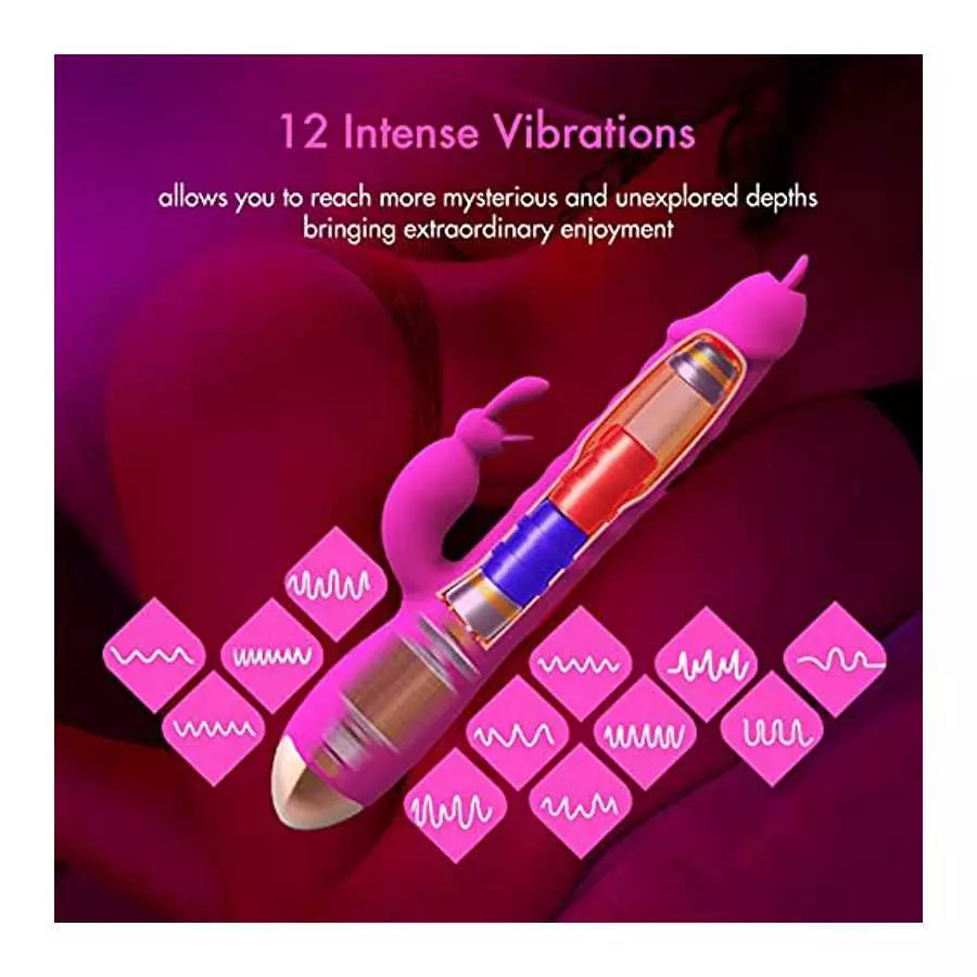 G Spot Rabbit Vibrators, Licking Tongue Clitoral Stimulator with 12 Powerful Vibration 4 Thrusting Roating, Heating Dildo Vibrat
